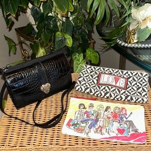 Brighton Black Croc Crossbody with Heart Detail